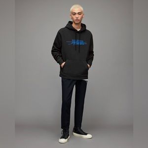 NWT All Saints Get Down Disco Graphic Hoodie Washed Black Disco Pullover Cozy